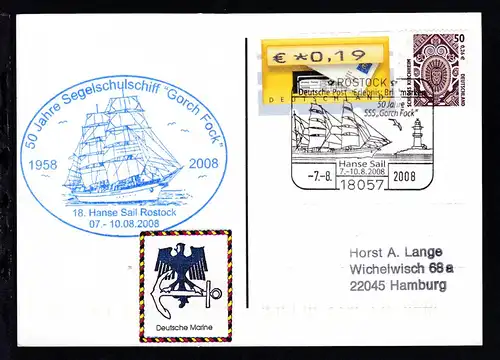 ROSTOCK 18057 Deutsche Post Erlebnis Briefmarken 50 Jahre SSS "Gorch Fock"