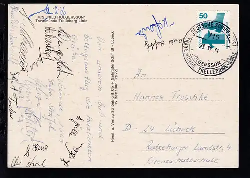 DEUTSCHE SCHIFFSPOST MS NILS HOLGERSSON TRAVEMÜNDE-TRELLEBORG-LINIE  23.11.74 