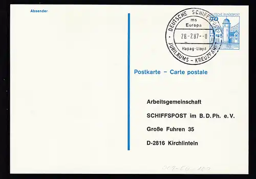 DEUTSCHE SCHIFFSPOST JUBILÄUMS-KREUZFAHRT ms Europa Hapag-Lloyd 28.2.87