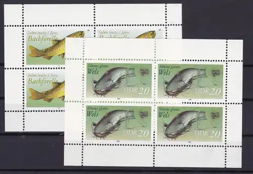 Süßwasserfische 10 Pfg. und 20 Pfg., 2 Kleinbögen  **