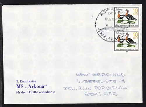 SCHIFFSPOST DDR MS "ARKONA" 07.07.87 auf Sonderumschlag (5. K…-Reise)