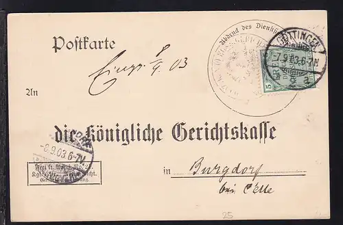 Zähldienstmarke für Preußen 5 Pfg. auf Postkarte der Gerichtskasse Göttingen