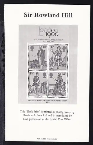 100. Todestag von Sir Rowland Hill Block Schwarzdruck
