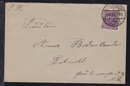Ziffer 100 M. auf Brief ab Offenbach (Main) 27.6.23 nach Detmold
