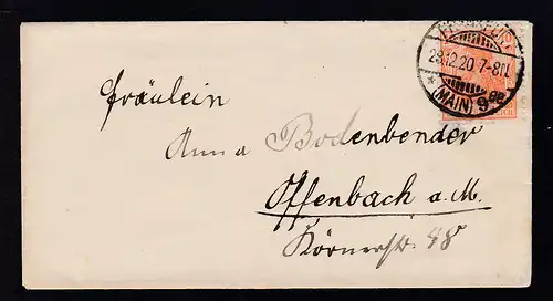 Germania 10 Pfg. auf Brief ab Frankfurt (Main) 28.12.20 nach Offenbaach