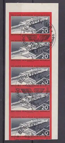 125 Jahre Deutsche Eisenbahnen 20 Pfg. geschnitten, Fünferstreifen mit