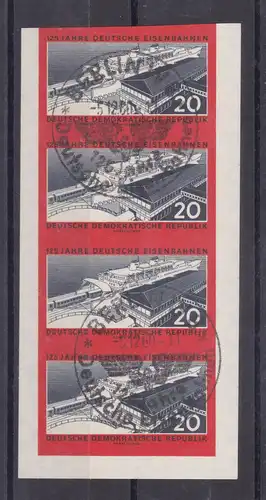 125 Jahre Deutsche Eisenbahnen 20 Pfg. geschnitten, Viererstreifen mit 