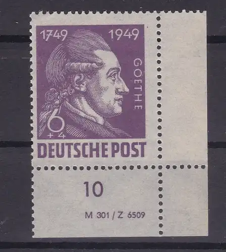 200. Geburtstag von Johann Wolfgang von Goethe 6+4 Pfg. Eckrandstück 