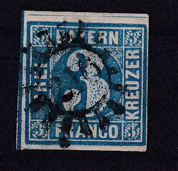 Ziffer 3 Kr. mit Mühlradstempel 216 (= Münchberg)