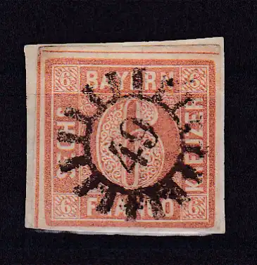Ziffer 6 Kr. mit Mühlradstempel 49 (= Deggendorf)