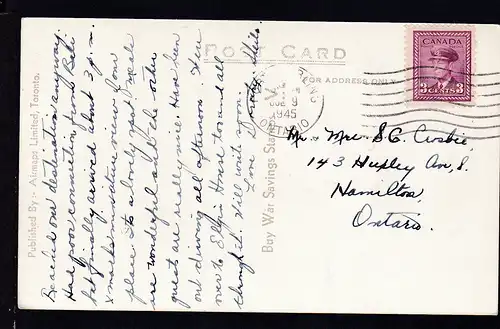 König Georg VI. 3 C. auf AK (Port Carling The junction of Lake Muskoka & 