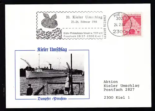 Kiel 1984 10. Kieler Umschlag mmit Bild Dampfer "Preussen"