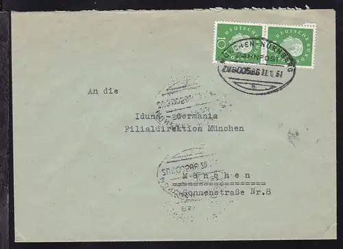 MÜNCHEN-NÜRNBERG BAHNPOST n ZUG 00586 11.1.61 auf Brief