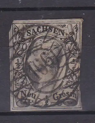 König Johann I ½   Ngr. mit Nummernstempel 166 (= Schirgiswalde) 