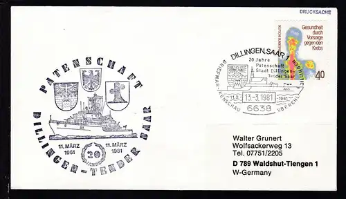 DILLINGEN, SAAR 6638 20 Jahre Patenschaft Stadt Dillingen Tender Saar 
