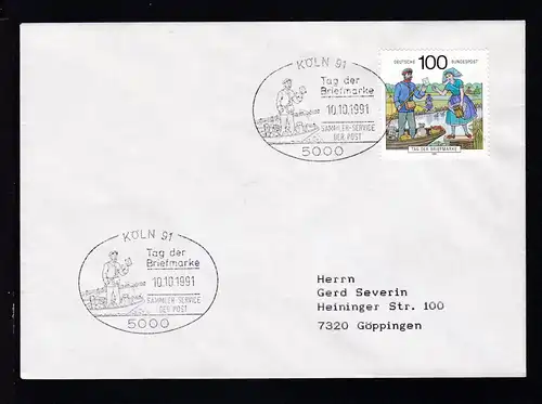 KÖLN 91 5000TAG DER BRIEFMARKE SAMMLER-SERVICE DER POST 10.10.1991 auf Brief