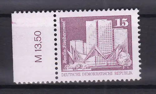 Bauwerke Kleinformat 15 Pfg. Randstück mit Reihenwertzähler