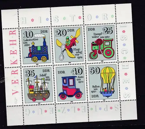 Historisches Spielzeug (I) Verkehrsmittel, Kleinbogen **