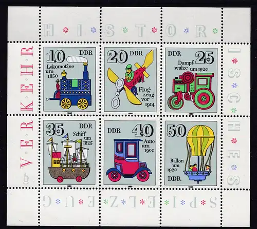 Historisches Spielzeug (I) Verkehrsmittel, Kleinbogen **