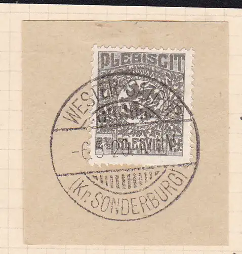Wappen 2½  Pfg. auf Briefstück mit Stempel WESTER-SATRUP (Kr. SONDERBURG) 6.5.20