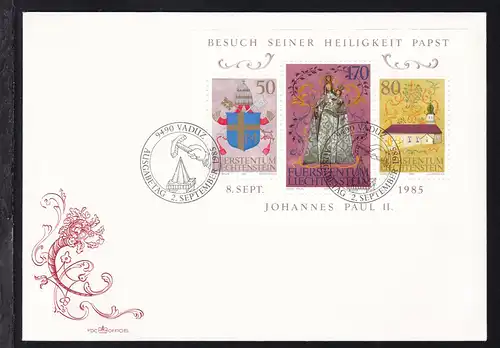 Besuch von Papst Johannes Paul II. in Liechtenstein Block auf FDC ohne Anschrift