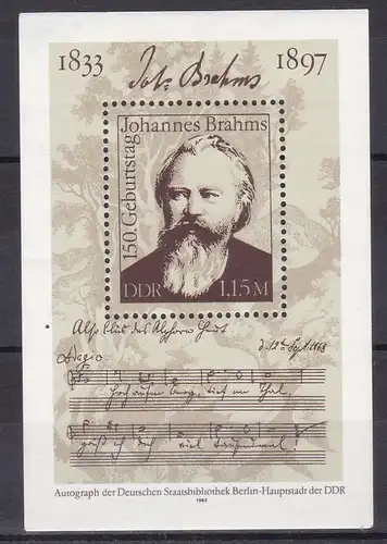 150. Geburtstag non Johannes Brahms Block **