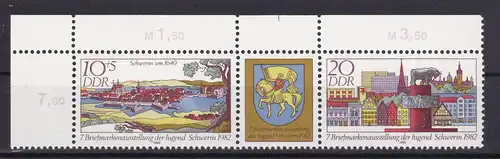 Briefmarkenausstellung der Jugend Schwerin 1982 Zusammendruck Eckrandstück **