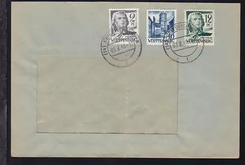 Freimarken 2 Pfg., 10 Pfg. und 12 Pfg. auf Fensterbrief ab Friedrichshafen 