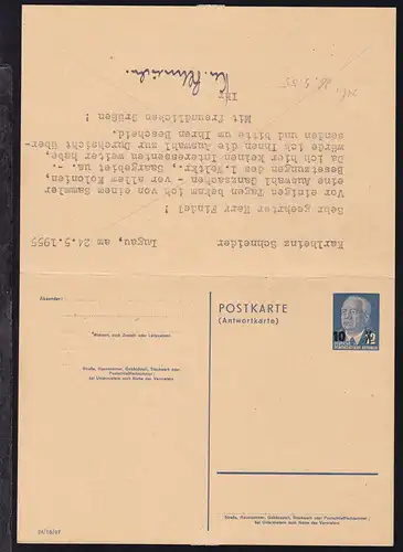 Wilhelm Pieck 10 auf 12 Pfg./10 auf 12 Pfg. ab Lugau (Erzgeb) 25.5.55 