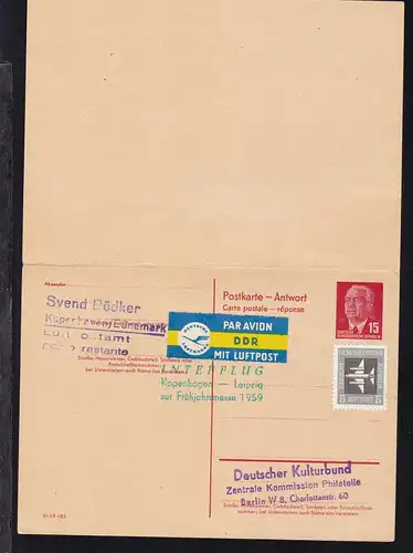 Wilhelm Pieck 15 Pfg./15 Pfg. mit Zusatzfrankatzr ale Messesonderflu-Karte