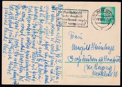 Walter Ulbricht 10 Pfg. ab Karl-Marx-Stadt 29.10.64 nach Großdeuben