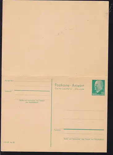 Walter Ulbricht 10 Pfg./10 Pfg. ab Tangerhütte nach Berlin, Antwortteil *