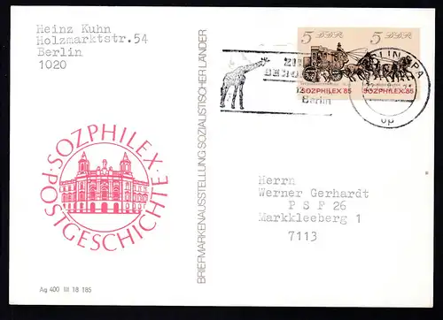 SOZPHILEX 85 ab Berlin 21.4.86 nach Markkleeberg