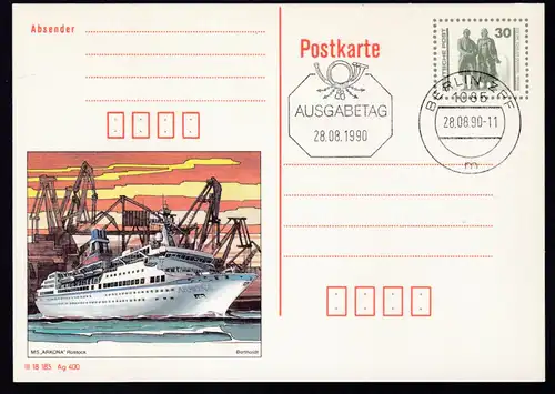 Bauten und Denkmäler 30 Pfg. Bild MS "Arkona" mit Ersttadsstempel