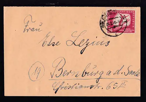 Wintersportmeisterschaft 24 Pfg. auf Brief ab Altenburg 09.2.51 nach Bernburg 