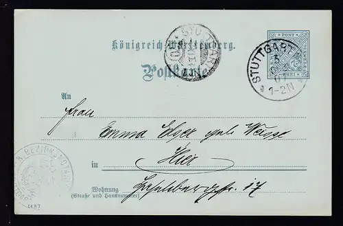 Ziffer 2 Pfg. als Dienstpostkarte des Bezirksnotariat Stuttgart mit K1 