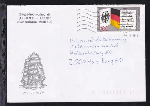 OSt. Kiel 11.9.89 + L3 Segelschulschiff "Gorch Fock" Blücherbrücke 2300 Kiel 