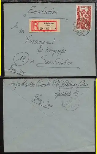 20 Fr. auf R-Bf. ab Völklingen 10.5.48 nach Saarbrücken