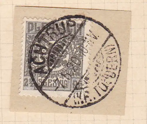 Wappen 2½  Pfg. auf Briefstück mit Stempel ACHTRUP (KR. TONDERN) 7.5.20