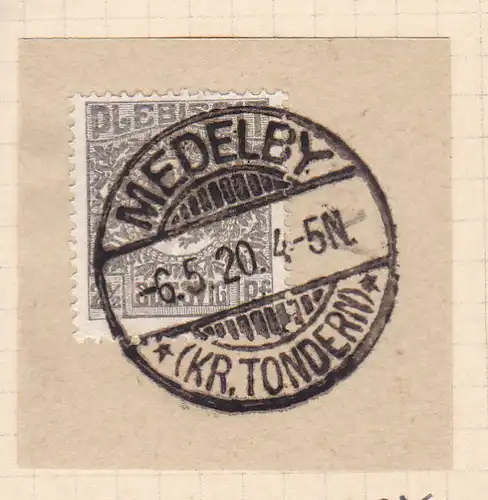 Wappen 2½  Pfg. auf Briefstück mit Stempel MEDELBY (KR. TONDERN) ** 6.5.20