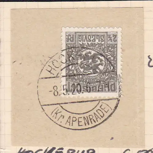 Wappen 2½  Pfg. auf Briefstück mit Stempel HOCKERUP (Kr. APENRADE) 8.5.20