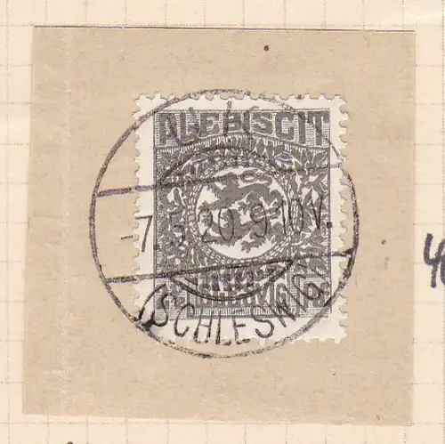 Wappen 2½  Pfg. auf Briefstück mit Stempel UK (SCHLESWIG) 7.5.20
