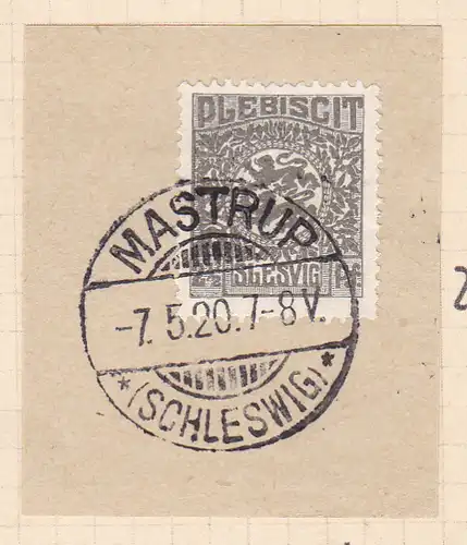 Wappen 2½  Pfg. auf Briefstück mit Stempel MASTRUP (SCHLESWIG) ** 7.5.20