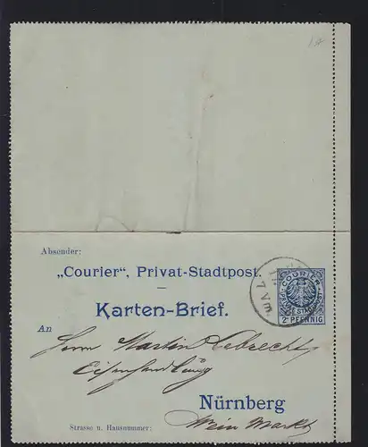 Nürnberg "Courier" Privat-Stadtpost Karten-Brief 2 Pfg.