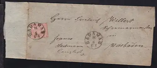 Ziffer 1 Gr. auf Briefhülle mit K1 HADAMAR 16.6. nach Wiesbaden