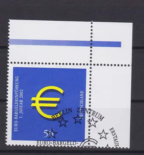 Einführung der Euro-Münzem und -Banknoten, Eckrandstück **