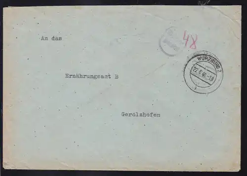 WÜRZBURG 2 i 22.6.48 + K1 Gebühr bezahlt auf Brief des Gewerbeaufsichtsamt 