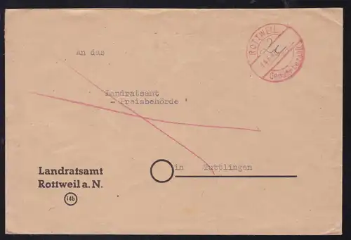 ROTTWEIL Gebühr bezahlt 14.6.48 auf Brief des Landratsamt Rottweil 