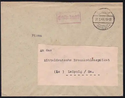REMSE (MULDE) a 31.1.46 + R1 Gebühr bezahlz auf Brief nach Leipzig
