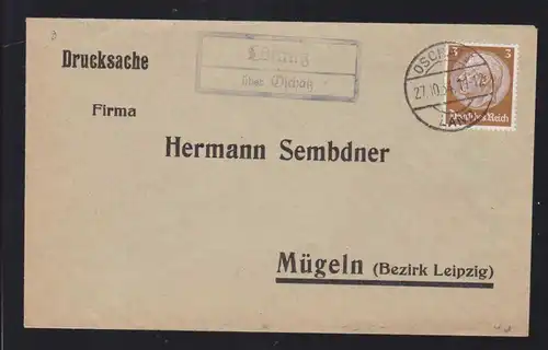 OSCHATZ LAND 27.10.34 + R2 Lüttnitz über Oschatz uf Brief anach Mügeln